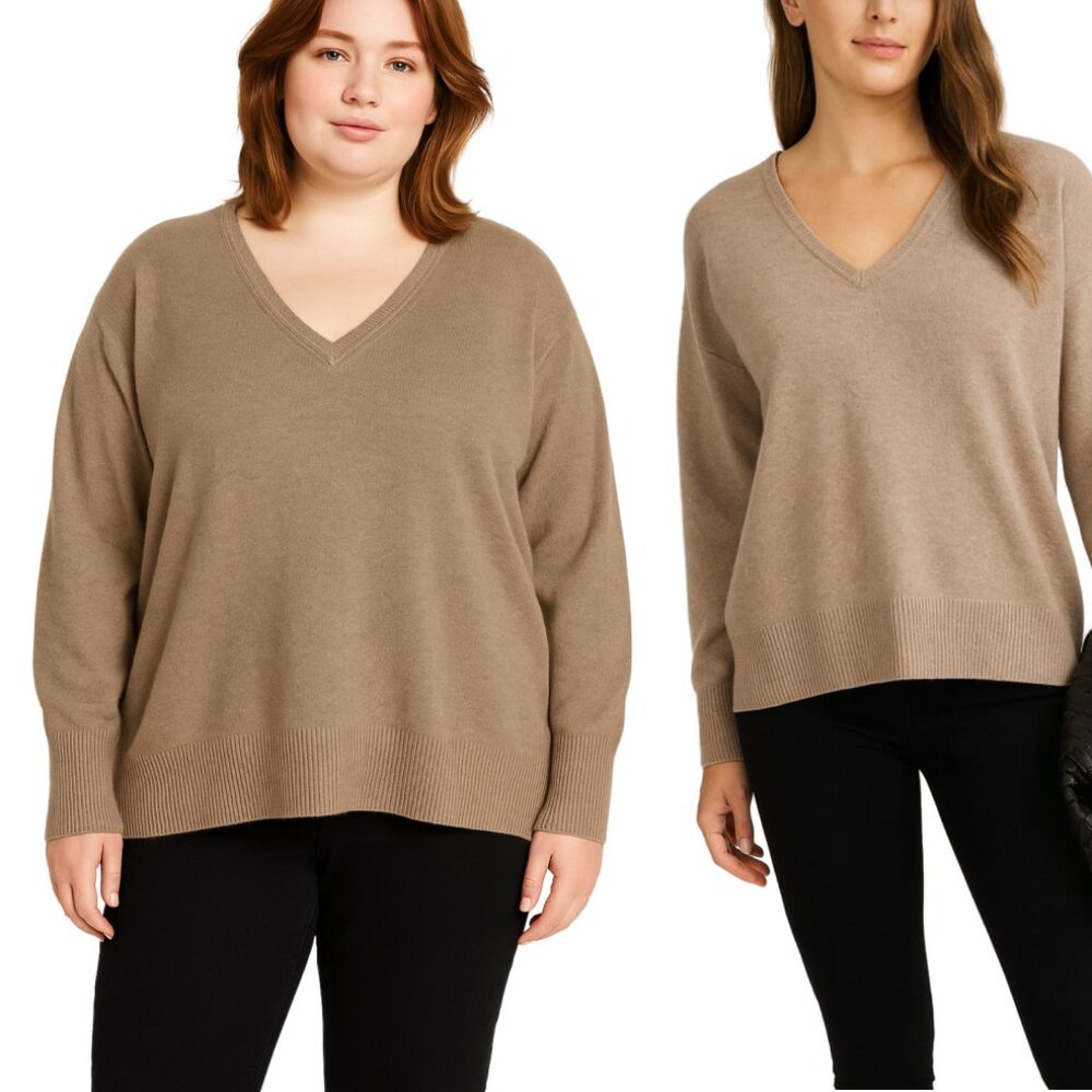 MOTF Taupe V-Neck Knit Sweater
